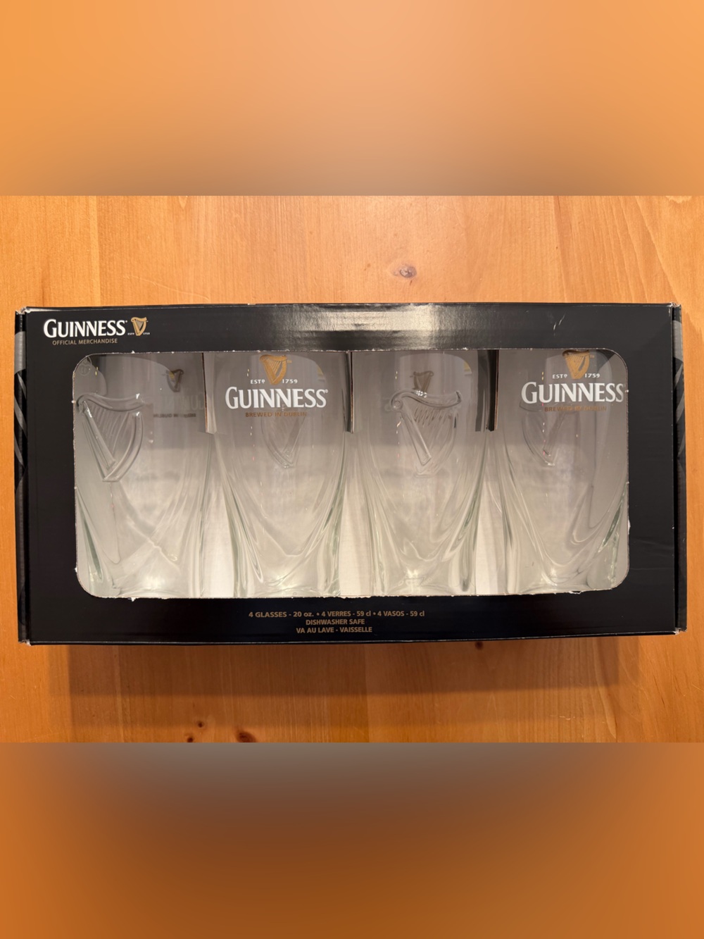 GUINNESS Official Merchandise 20oz Pint Glasses Set of 4 - NIB